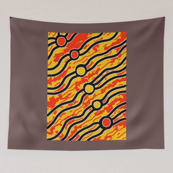 Artikelvorschau, Bush T-Shirt Kunst der Aborigines - Bush Fire entworfen und verkauft von OkazaSaitama.