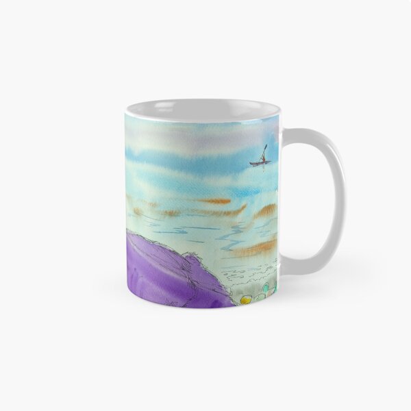 Item preview, Pintura de playa surrealista con vaca morada y paddleboarders designed and sold by MikeJory.