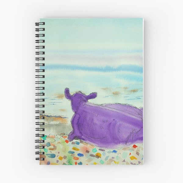 Item preview, Surreal beach painting with purple cow and paddleboarders designed and sold by MikeJory.