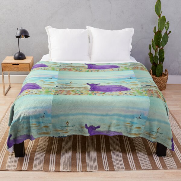 Item preview, Surreal beach painting with purple cow and paddleboarders designed and sold by MikeJory.