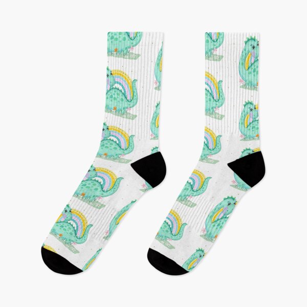 Item preview, Dinosaur with rainbow and flower meadow designed and sold by Sandra Brezina.