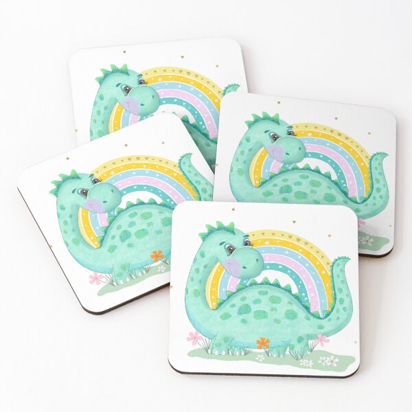 Item preview, Dinosaur with rainbow and flower meadow designed and sold by Sandra Brezina.