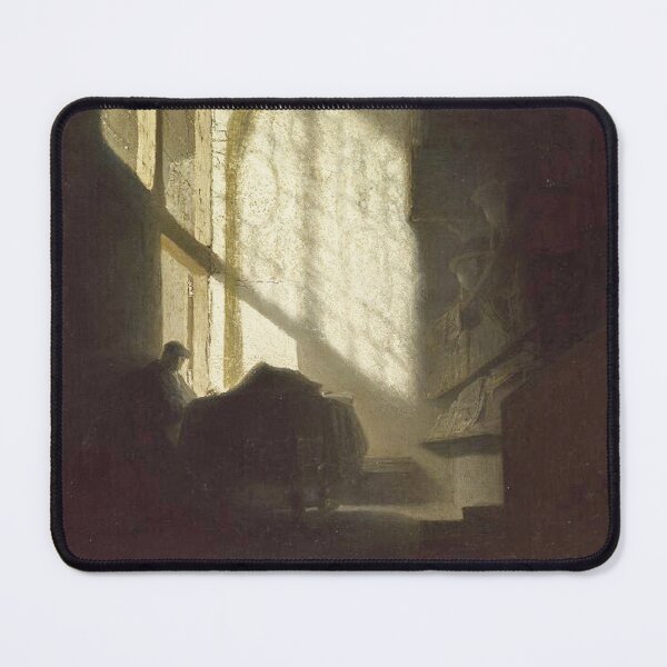 Item preview, A Man seated reading at a Table in a Lofty Room - after Rembrandt designed and sold by Vintage Designs +.