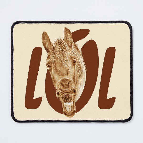 Item preview, Portrait of a Friesian yawning, with text LOL - brown colorized version designed and sold by SylvieG18.