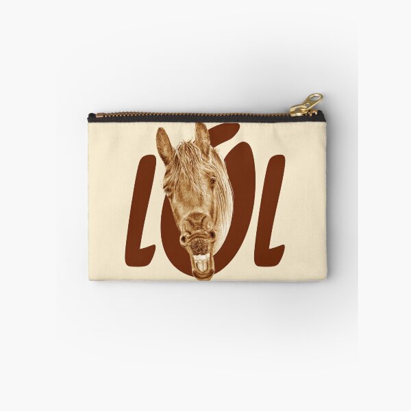 Item preview, Portrait of a Friesian yawning, with text LOL - brown colorized version designed and sold by SylvieG18.