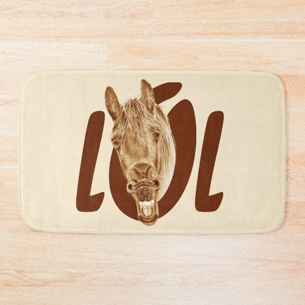 Item preview, Portrait of a Friesian yawning, with text LOL - brown colorized version designed and sold by SylvieG18.