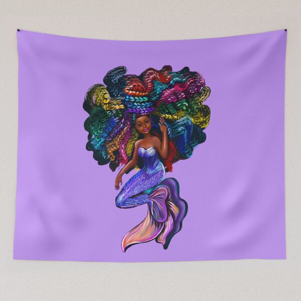 Item preview, African American mermaid with flowing rainbow braids. African American Mermaids designed and sold by Artonmytee.