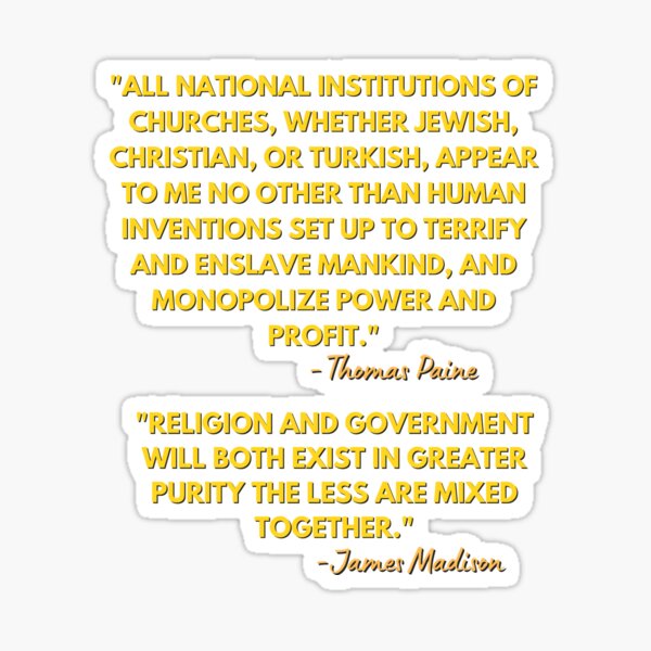 Item preview, Anti Christianity Quotes Original Design Tee and Sticker | thomas paine quote | james madison quote  designed and sold by sugarcube1999.