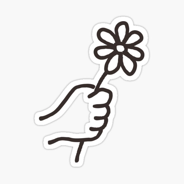 Hand holding a flower (black) Sticker