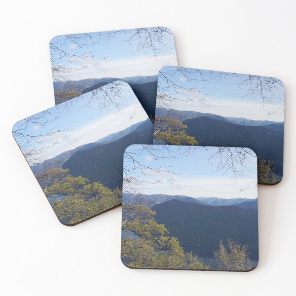 Item preview, Beautiful mountains, lake and green leaves from a tree designed and sold by Shirusu.