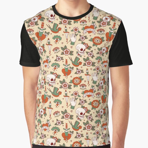 Traditional Old School Tattoo Pattern Graphic T-Shirt