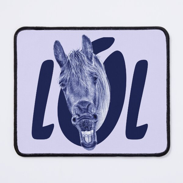 Item preview, Portrait of a Friesian yawning, with text LOL - blue colorized version designed and sold by SylvieG18.