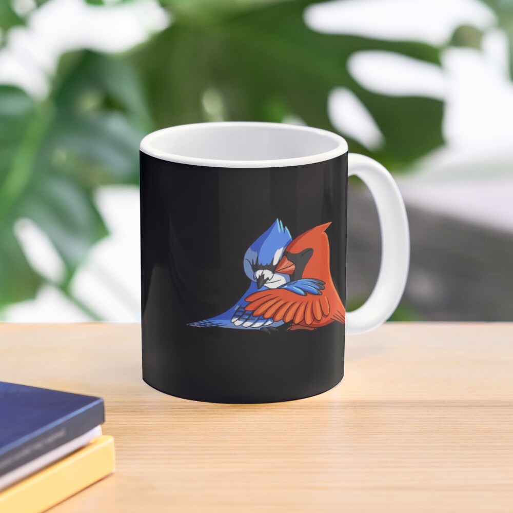 Blue Jay Bird Hugging Northern Cardinal Poster by alwe-designs