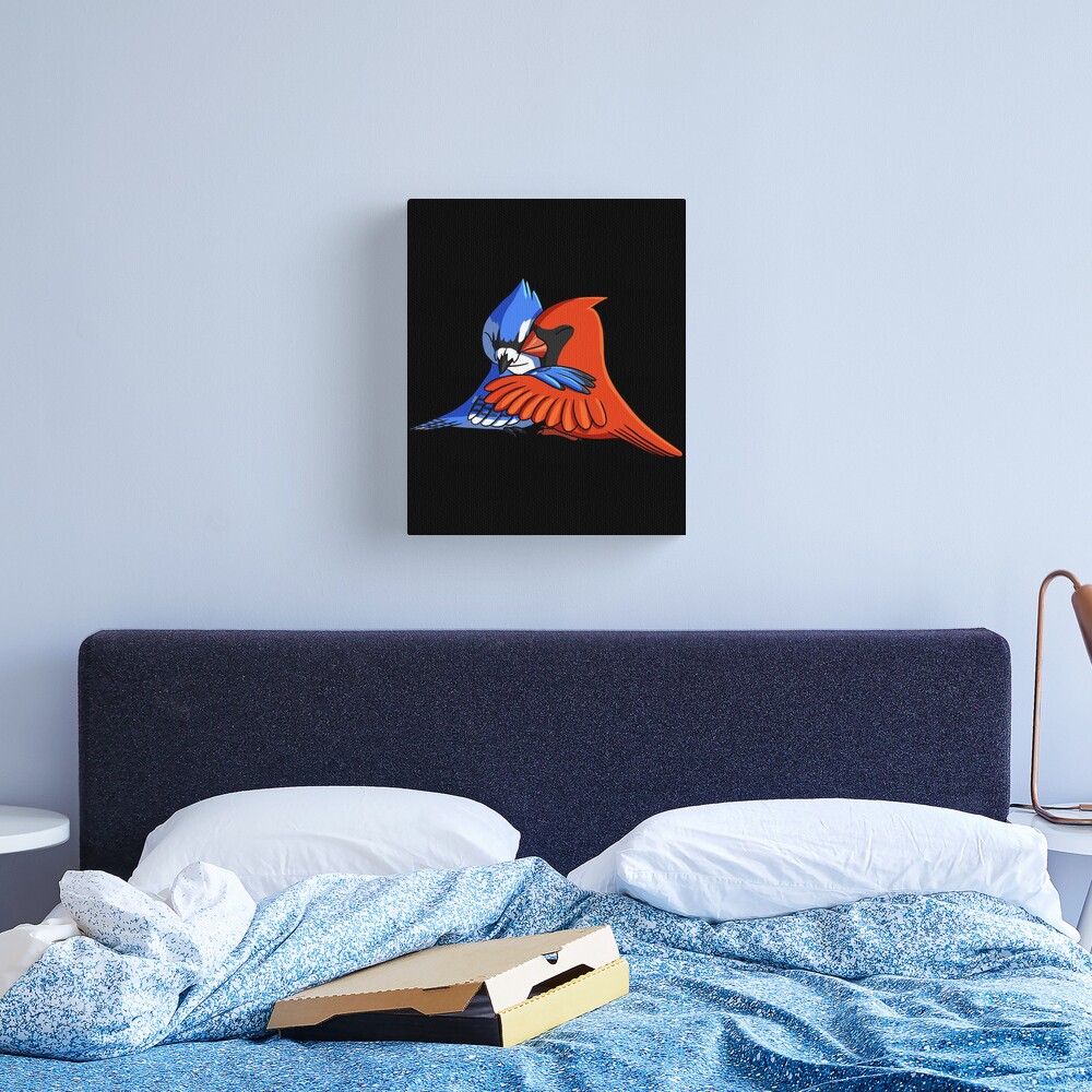 Blue Jay Bird Hugging Northern Cardinal Poster by alwe-designs