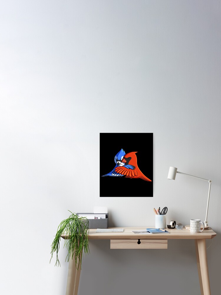 Blue Jay Bird Hugging Northern Cardinal Poster by alwe-designs