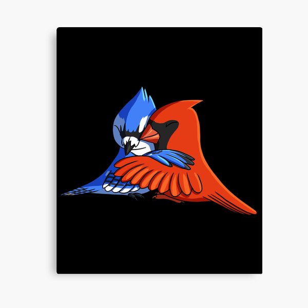 Blue Jay Bird Hugging Northern Cardinal Canvas Print