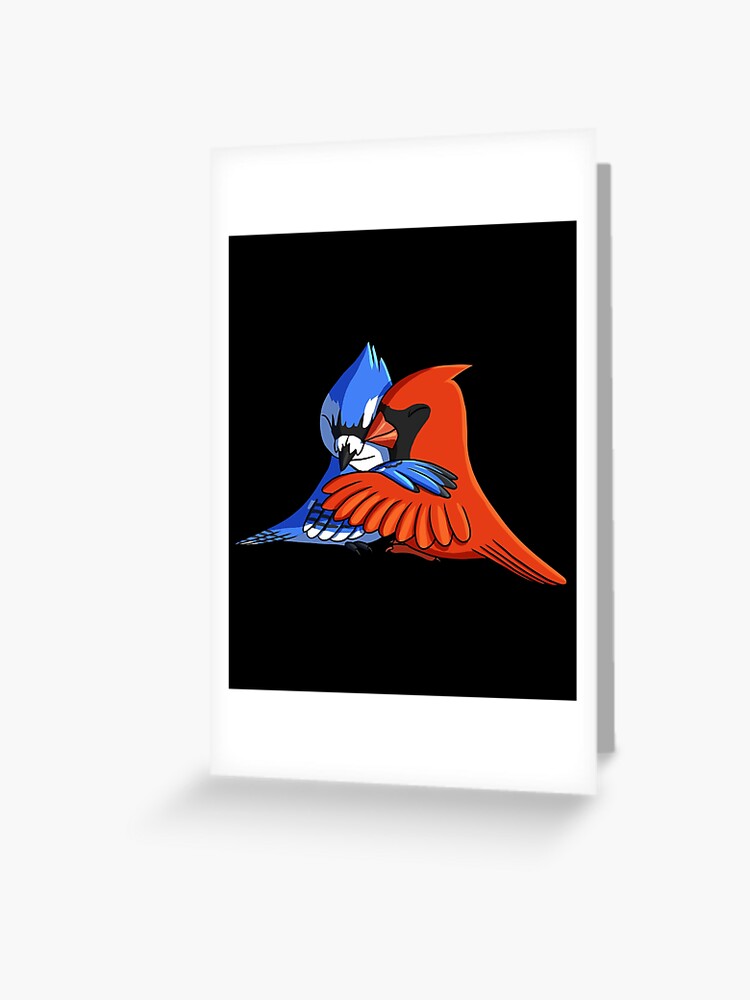 Blue Jay Bird Hugging Northern Cardinal Art Print