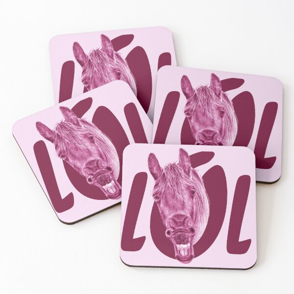 Item preview, Portrait of a Friesian yawning, with text LOL - purple-pink colorized version designed and sold by SylvieG18.
