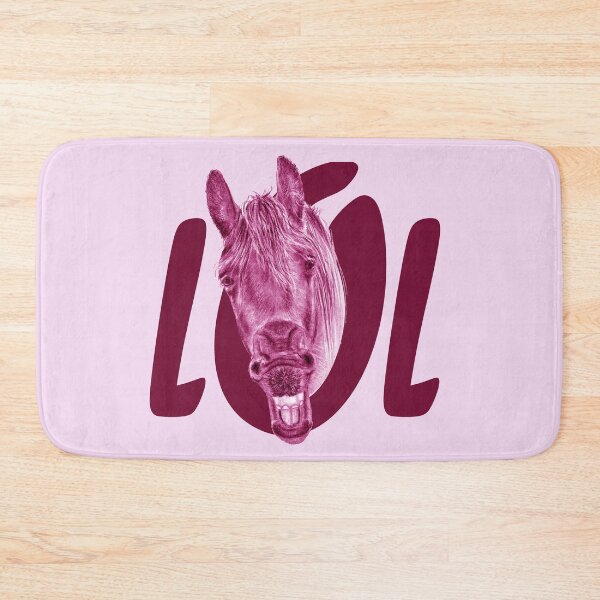 Item preview, Portrait of a Friesian yawning, with text LOL - purple-pink colorized version designed and sold by SylvieG18.