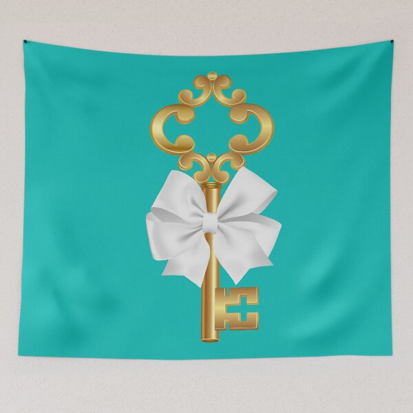 Item preview, Gold Key & White Bow - Robin's Egg Blue Turquoise designed and sold by gtgbrown.