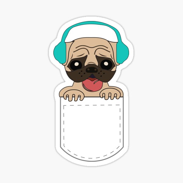 Vista previa del artículo con la obra «Lindo Pocket Pug con auriculares», diseñado y vendido por lifestylelove.