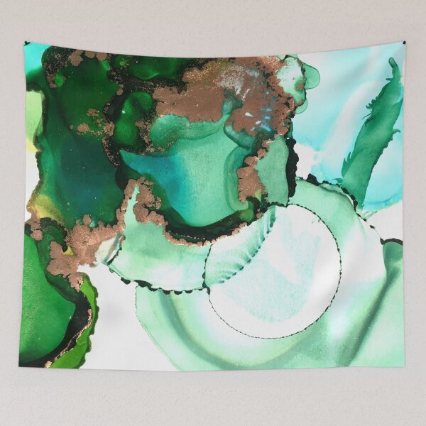 Item preview, One Green bubble abstract art with golden lustres designed and sold by Jenie Yolland.