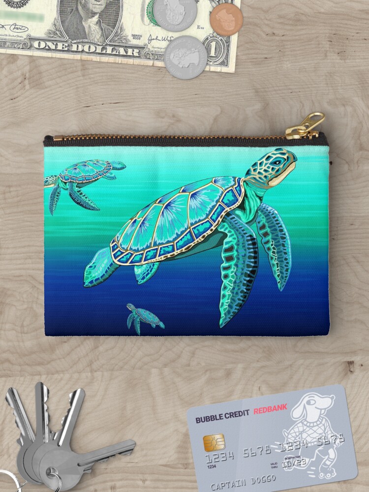 Thumbnail 3 of 4, Zipper Pouch, Sea Turtle Turquoise Oceanlife designed and sold by BluedarkArt.