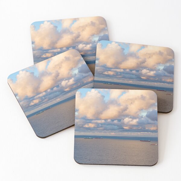 Item preview, Moody sky over container ships sailing on sea gulf, aerial landscape at dusk designed and sold by Lukasz Szczepanski.