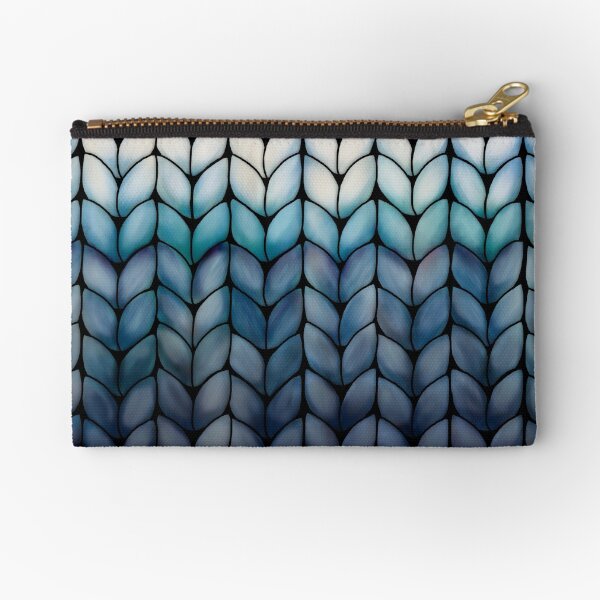 Chunky Ocean Blue Knit Zipper Pouch