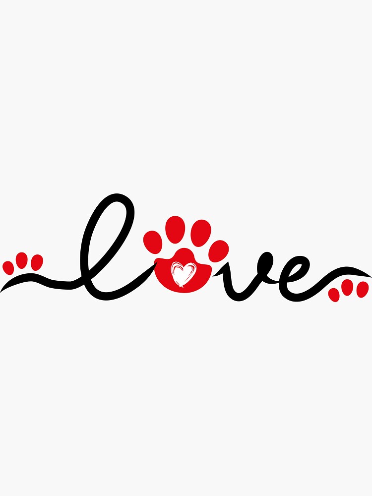 Handwritten word Love with paw print and heart inside. Design for pet lovers.  Sticker for Sale by paolboa