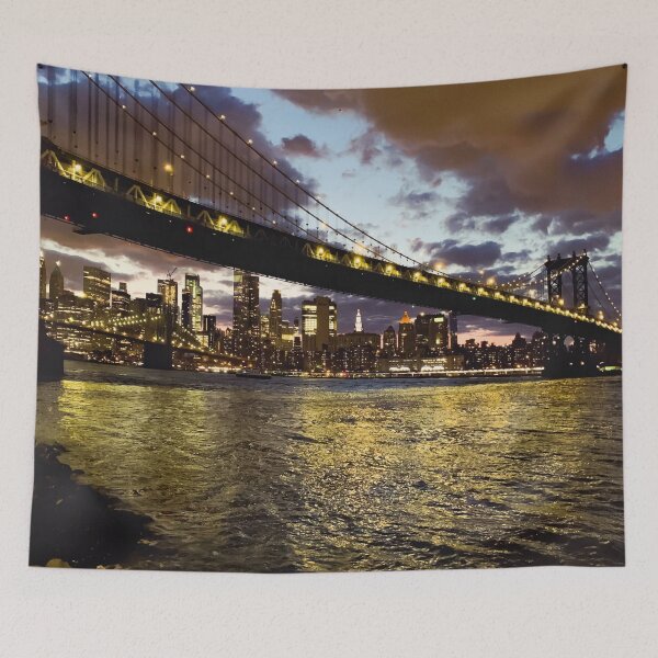 Item preview, Two Bridges Manhattan Bridge Skyline Night Dumbo Brooklyn New York City  designed and sold by eleonoraingrid.