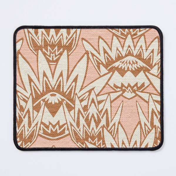 Item preview, Pink and ginger protea motif flower on rustic linen texture designed and sold by Ruth Cadioli.
