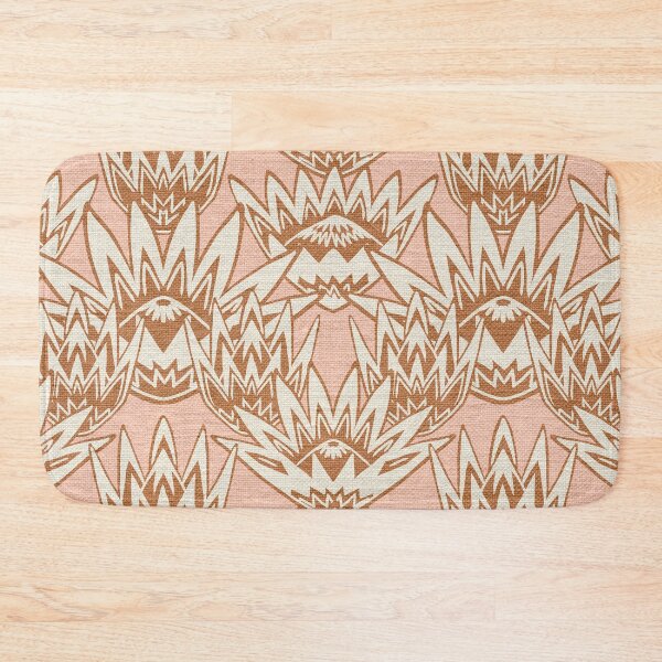 Item preview, Pink and ginger protea motif flower on rustic linen texture designed and sold by Ruth Cadioli.