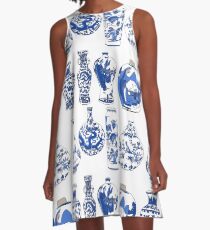 Blue Oriental Vases A-Line Dress