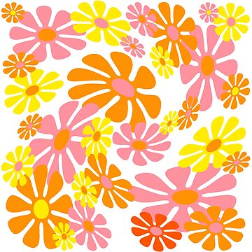 Artwork thumbnail, 60's Retro Liquid Flowers in Orange, Yellow and Pink by MellowCat