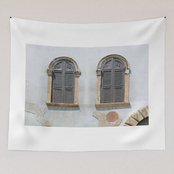 Item preview, Two arched windows with shutters on an old wall designed and sold by oanaunciuleanu.