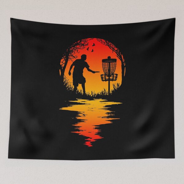 Artikelvorschau, Lustige Disc-Golf-Spieler-Retro-Sonnenuntergang-Silhouette-Grafik entworfen und verkauft von GrandeDuc.