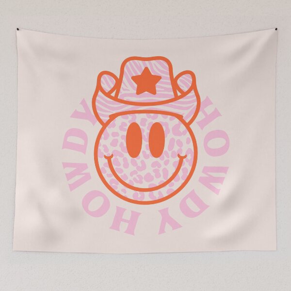 Item preview, HOWDY YALL | Preppy Aesthetic Smiley Face with Leopard Texture Zebra Cowboy Hat | Pastel Pink Red Orange White Background designed and sold by PEARROT.