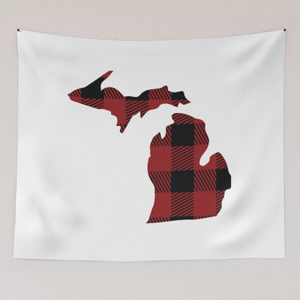 Item preview, Michigan state shape with buffalo plaid pattern  designed and sold by PepaAnaRB.