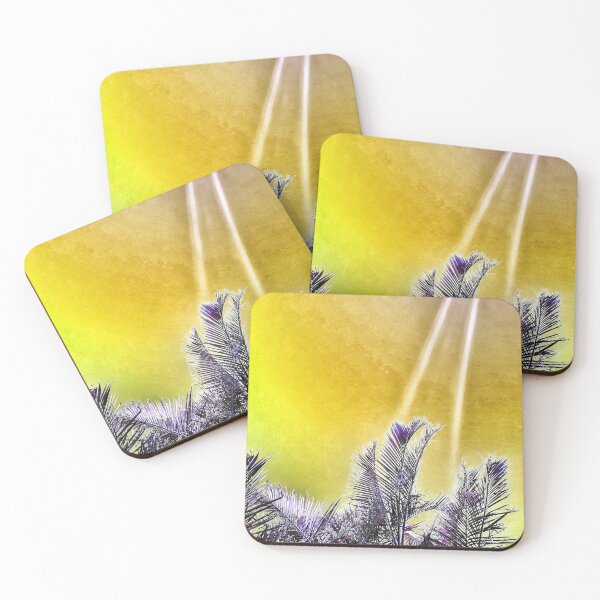 Item preview, Tropical Vibes Palm Fronds Silhouette and Grungy Dark Yellow Background designed and sold by Beachy.