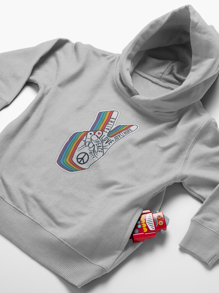 Alternate view of Orange and Teal VSCO Peace Hands Toddler Pullover Hoodie