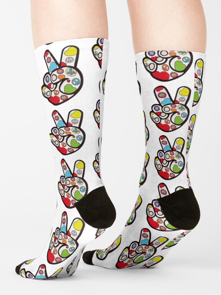 Alternate view of Orange and Teal VSCO Peace Hands Socks