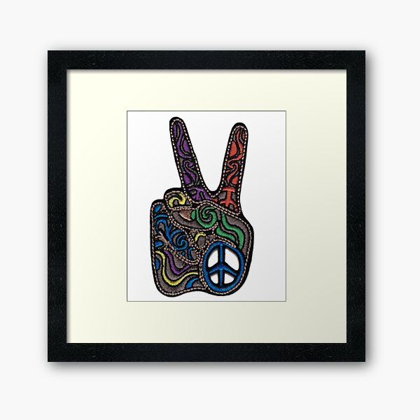 Orange and Teal VSCO Peace Hands Framed Art Print