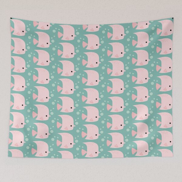 Item preview, Under the Sea Pink Tropical Fish on Blue designed and sold by Heather Rosas.