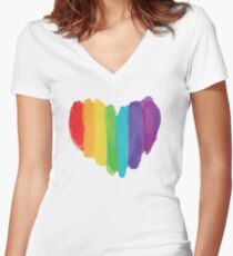 LGBTQ Watercolor Love Heart Women's Fitted V-Neck T-Shirt