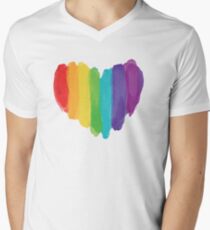 LGBTQ Aquarell Liebe Herz T-Shirt mit V-Ausschnitt