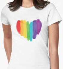LGBTQ Watercolor Love Heart Women's Fitted T-Shirt