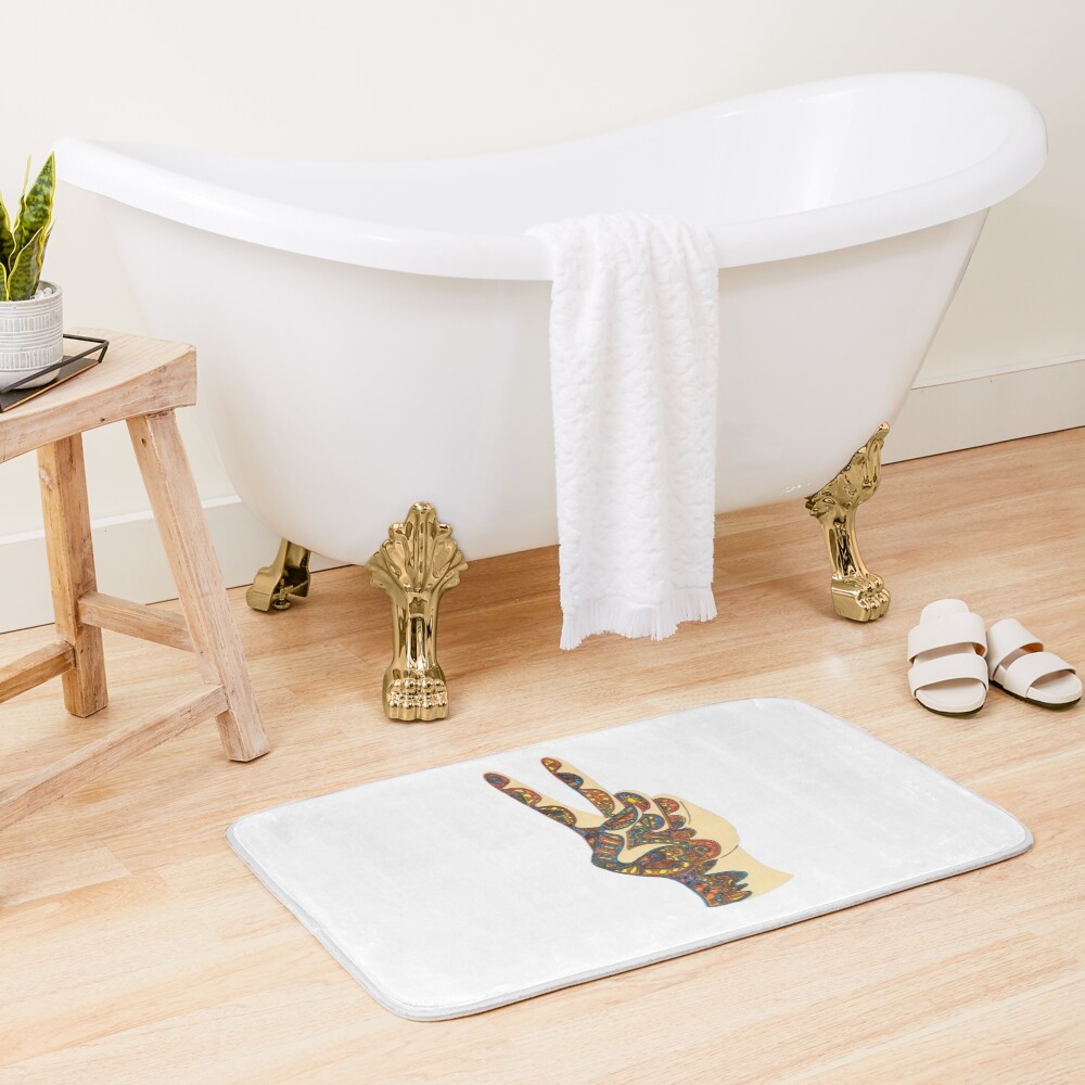 Orange and Teal VSCO Peace Hands Bath Mat