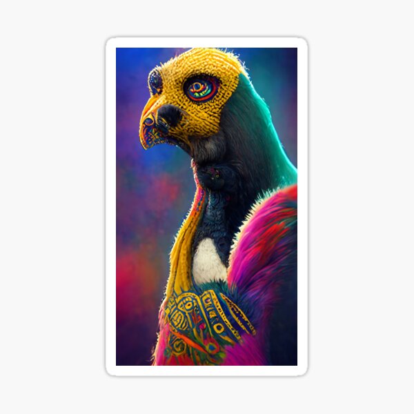 A fantasy portrait of an unusual bird in a fairy-tale elfin forest. Fabulous flower garden and cute fantasy birds. Sticker