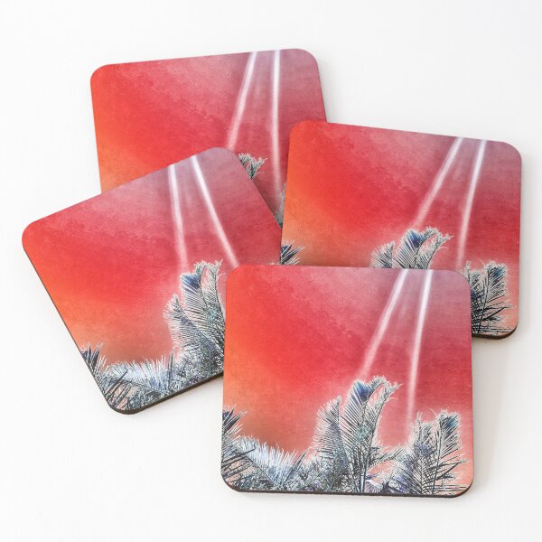 Item preview, Tropical Vibes Palm Fronds Silhouette and Grungy Red Watermelon Color Background designed and sold by Beachy.